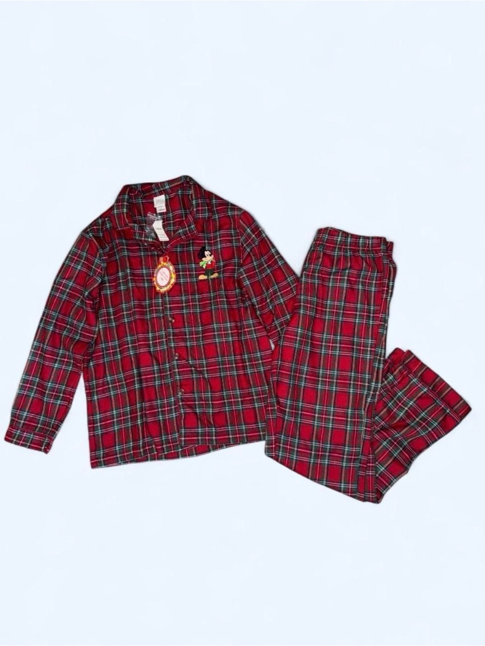 Disney Red Plaid Two-Piece Pajama Set with Character Patch